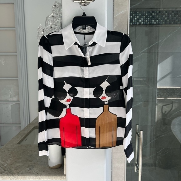 Alice + Olivia Willa Silk Striped Shirt - Picture 5 of 13